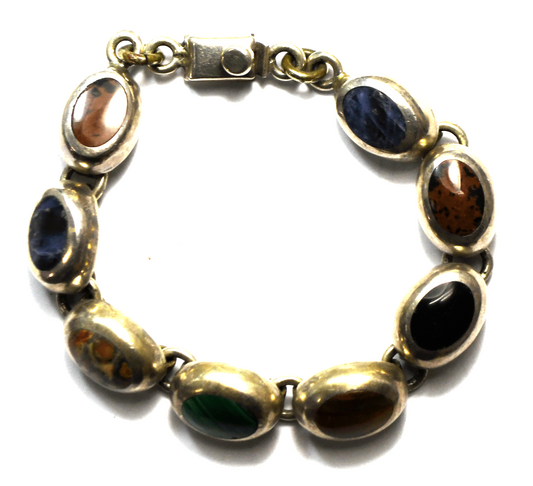 Sterling Silver Sodalite Rainforest Jasper Toggle Bracelet 17mm 7"   43g