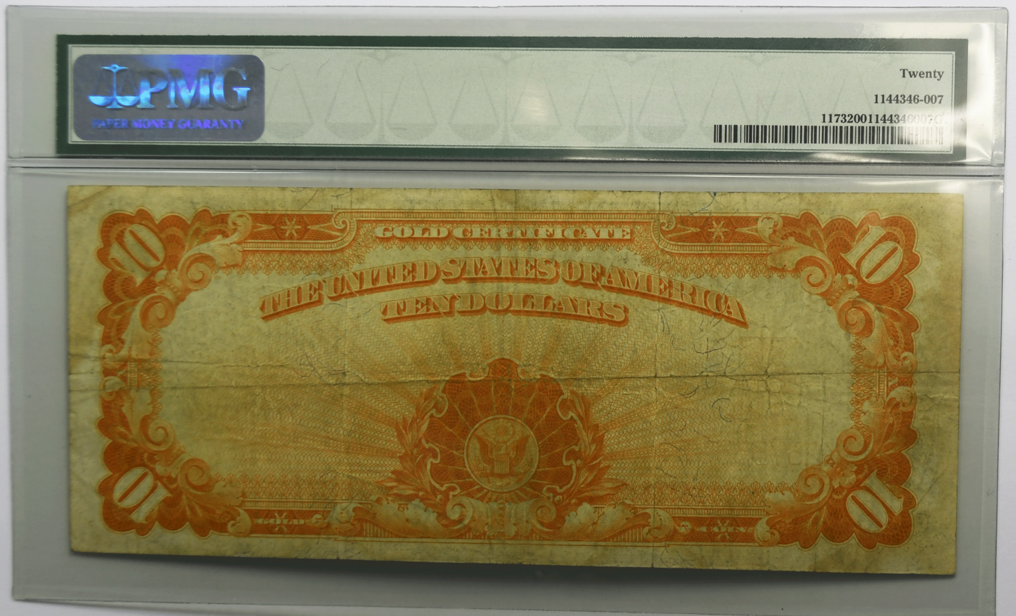 1922 $10 Ten Dollars Gold Certificate Large Note FR#1173 K25733357 PMG 20