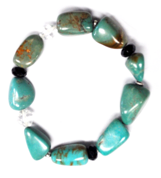 Turquoise Chunk Black & Clear Crystal Bead Bangle Bracelet 13mm