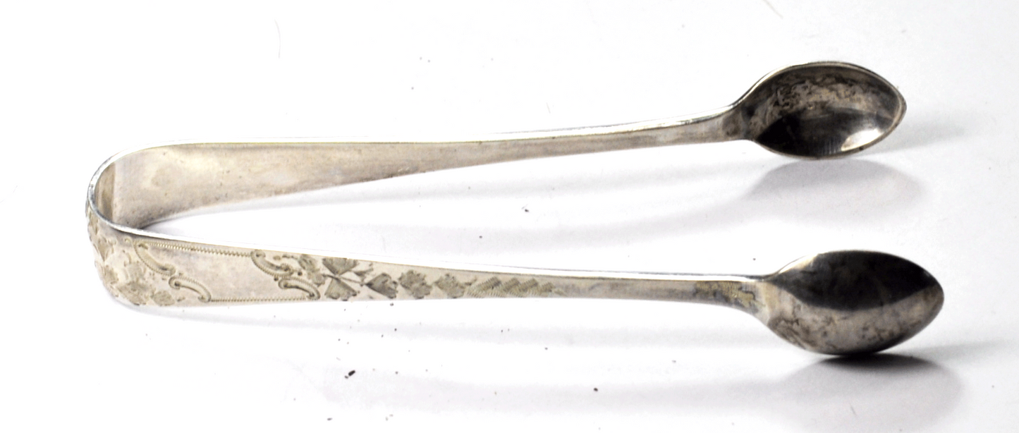 1898 John William Deakin Sugar Tongs Sheffield England 4" Etched
