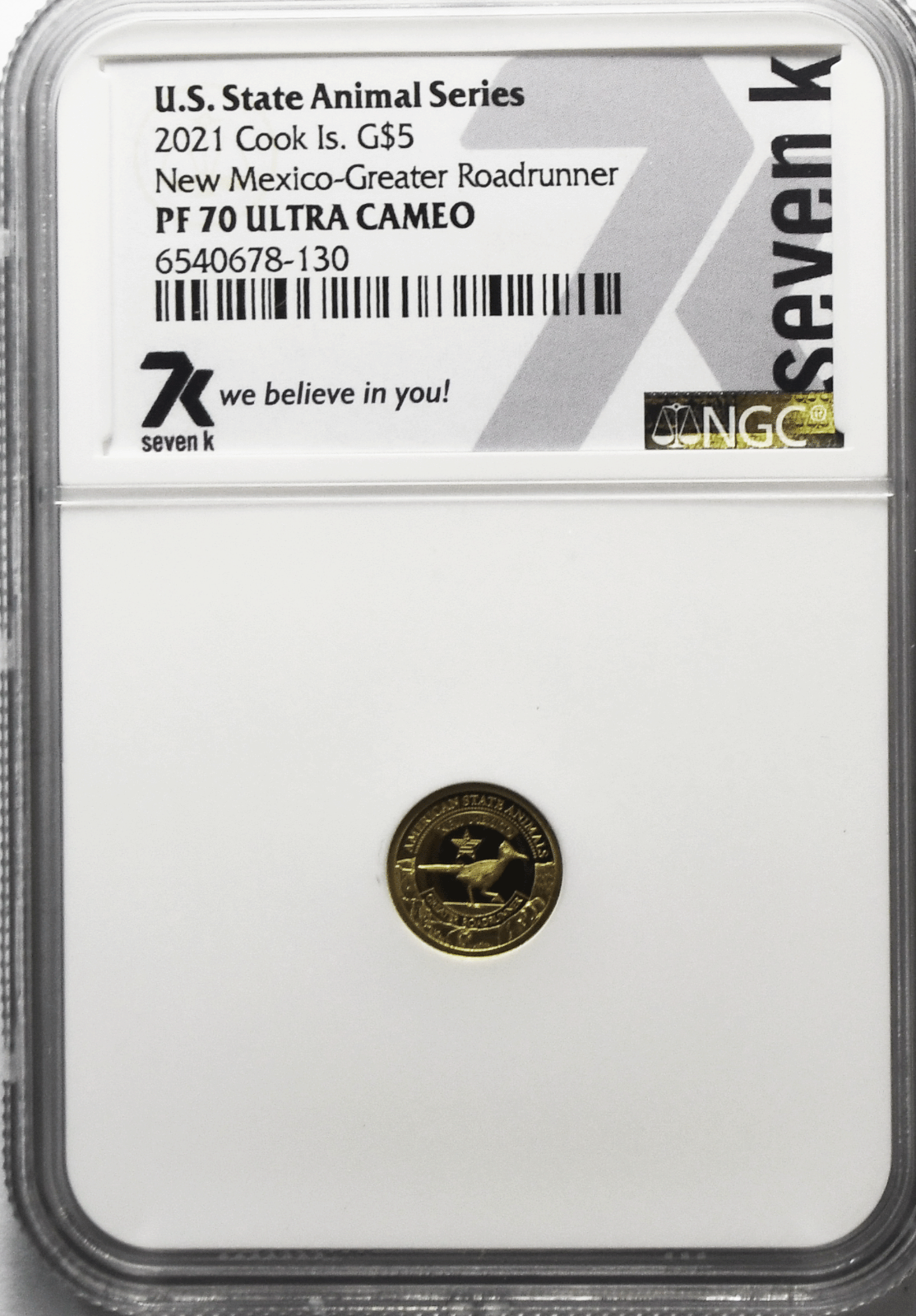 2021 $5 Cook Is Gold .5g Animal Series 7k NGC PF70 UC NM Greater Road Runner