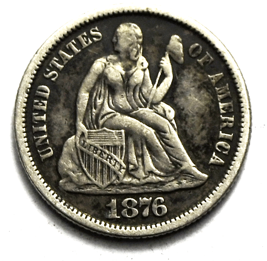 1876 10c Seated Liberty Silver Dime Ten Cents United States Philadelphia Type 2