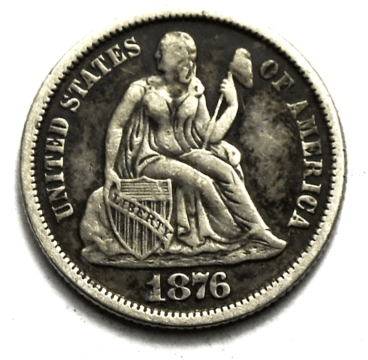 1876 10c Seated Liberty Silver Dime Ten Cents United States Philadelphia Type 2