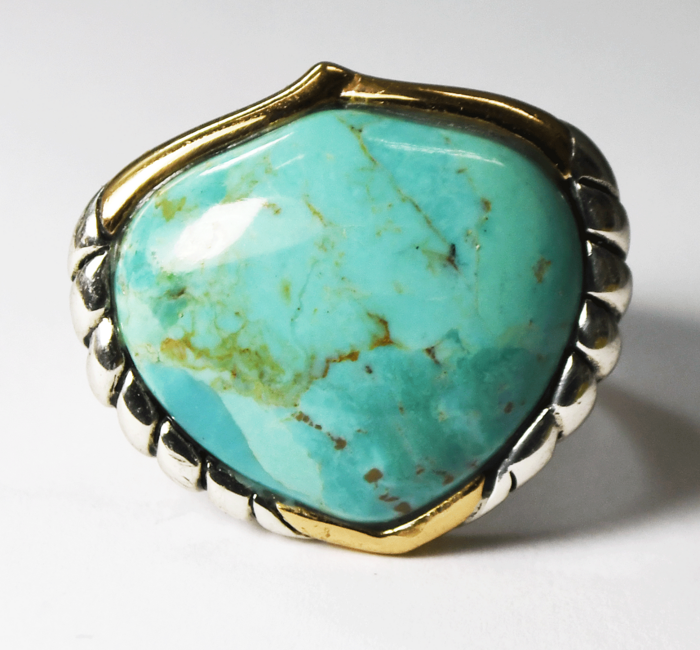 Sterling Silver Barse Turquoise Brass Two Tone Ring 23mm Size 8