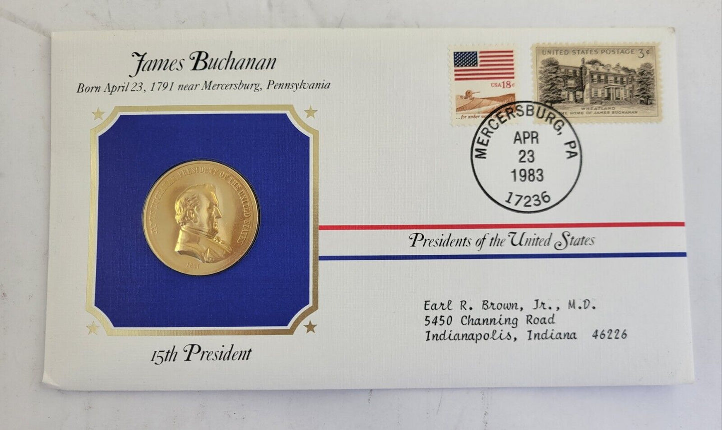 J Buchanan Presidential Covers Medal Postal Commemorative Society Gold Plated