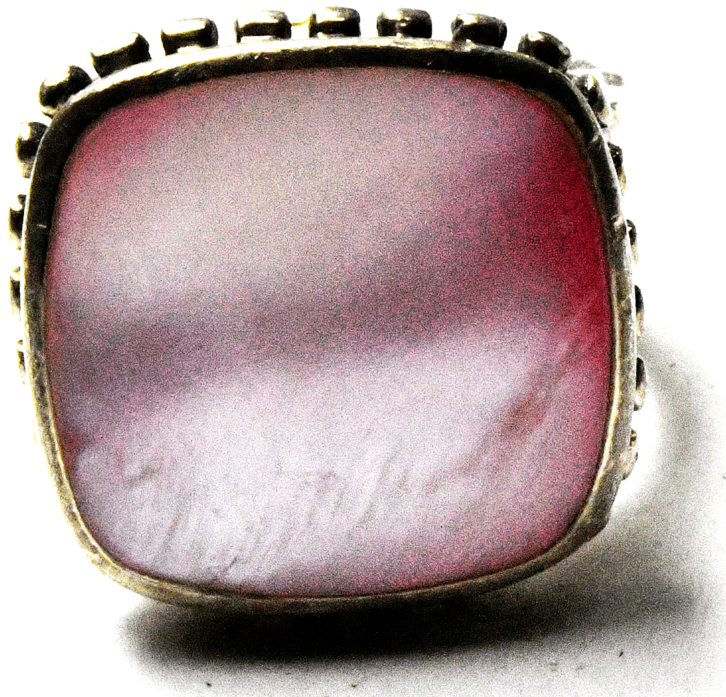 Sterling Silver CFJ Pink MOP Square 20mm Ring Size 8