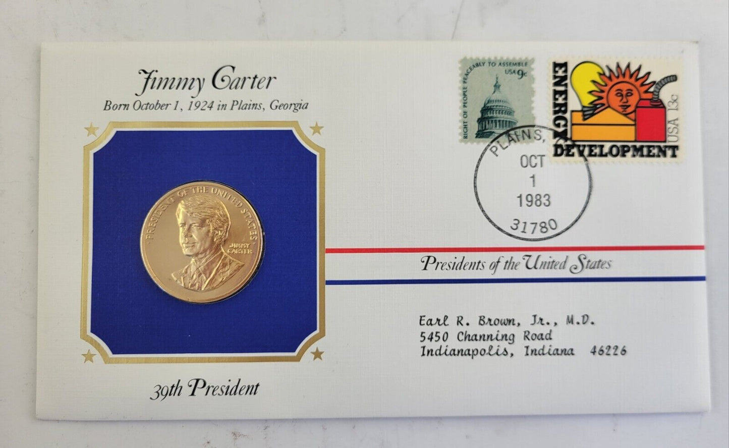Jimmy Carter Presidential Covers Medal Postal Commemorative Society Gold Plated