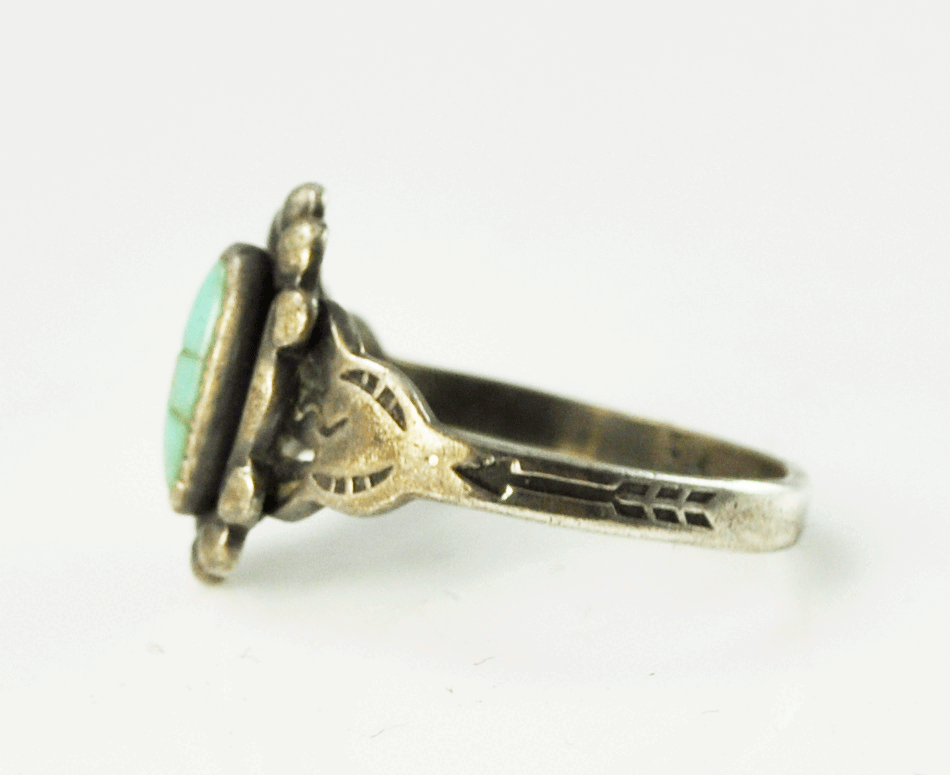 Antique Sterling Silver Turquoise Oval Ring 12mm Size 3.5 Harvey Era 1930's