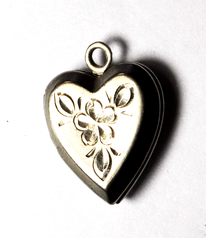 Sterling Silver Heart Charm Hinged Locket Pendant Engraved Flowers 18mm
