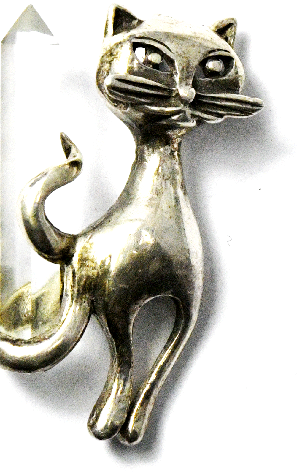 Sterling Silver Cat Quartz Crystal Pendant 39mm x 22mm