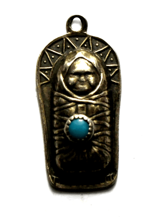 Sterling Vintage Baby Bundle Turquoise Dot Charm Pendant 27mm x 13mm