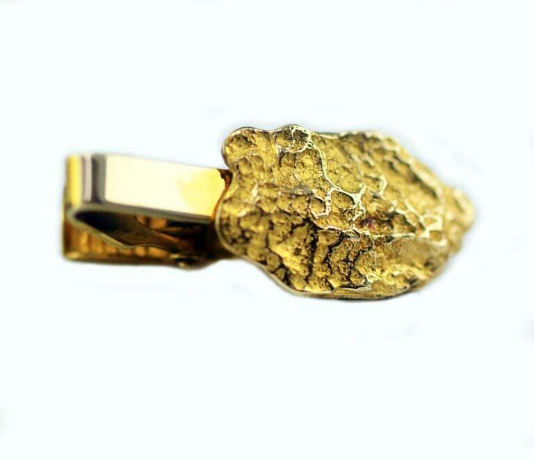 Vintage Signed 10 Karat Mens Gold Nugget Solid Tie Clip