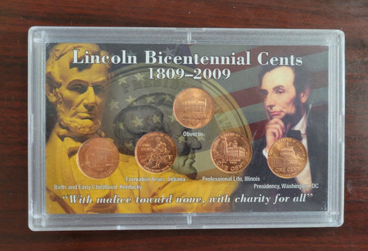 Lincoln Bicentennial Cents 1809-2009 Coin Set in Whitman  Display Holder 5 Coin