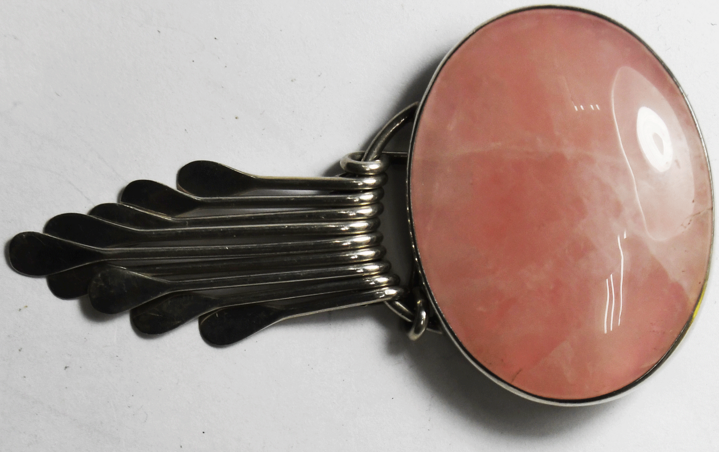 Sterling Silver CC Large Oval Rose Quartz Brooch Pin Paddle Dangle 2-3/4" x 41mm