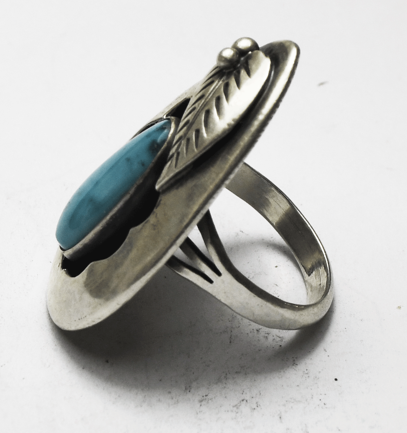 Sterling Silver Roy Vandever Shadow Box Turquoise Teardrop Ring 36mm Size 8