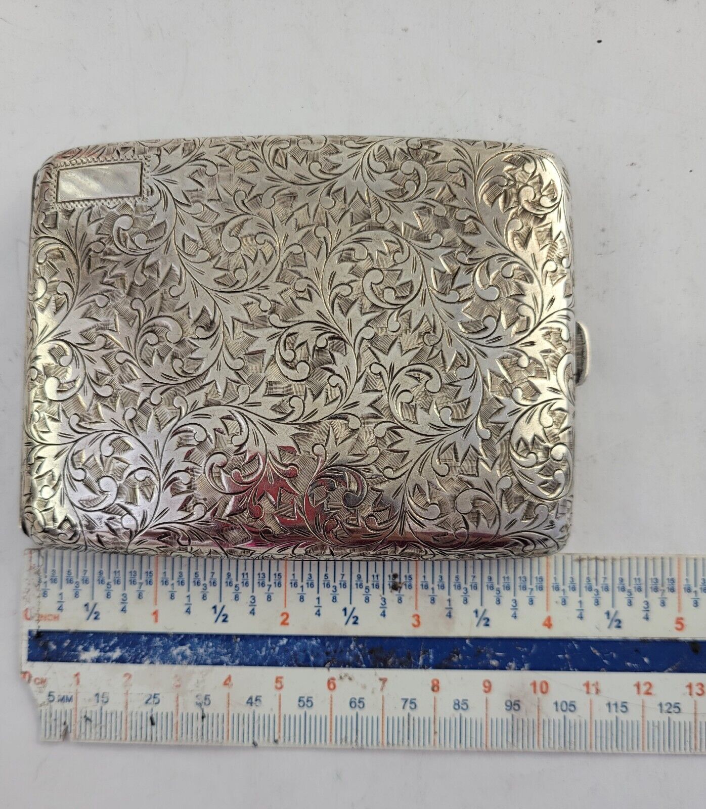 Vintage Etched Design .950 Fine Silver 4"x3"Cigarette Case 3.7oz