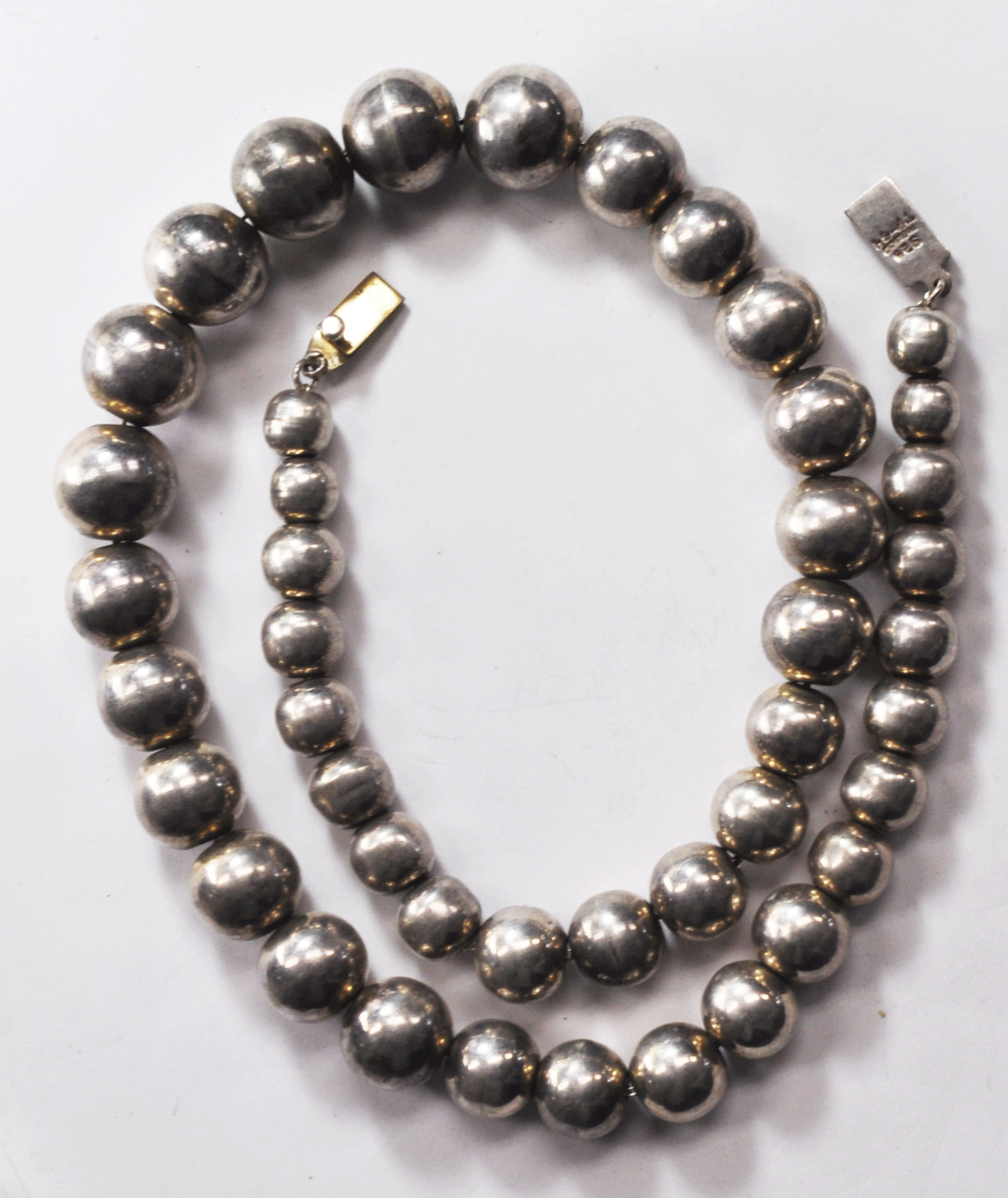 Sterling Silver Heavy Large Hand Made Bead Necklace 10-18mm Graduated 24" 125g