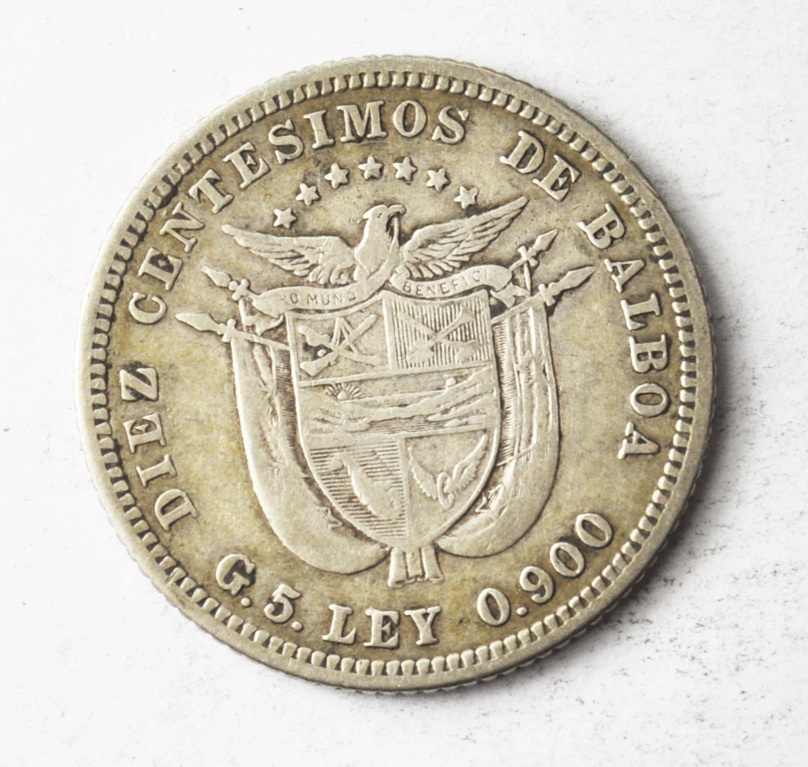 1904 Panama 10 Ten Diez Centesimos Silver Coin KM# 3 Rare
