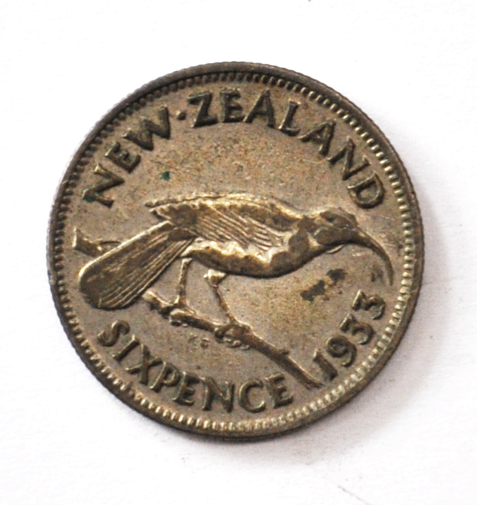 1933 New Zealand 6 Six Pence Silver Coin KM#2