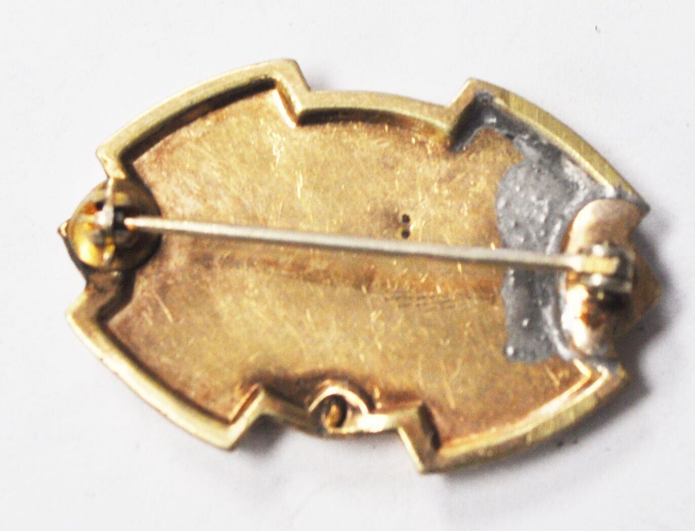 Gold Filled Edwardian Brooch Pin 34mm x 23mm Black Enamel