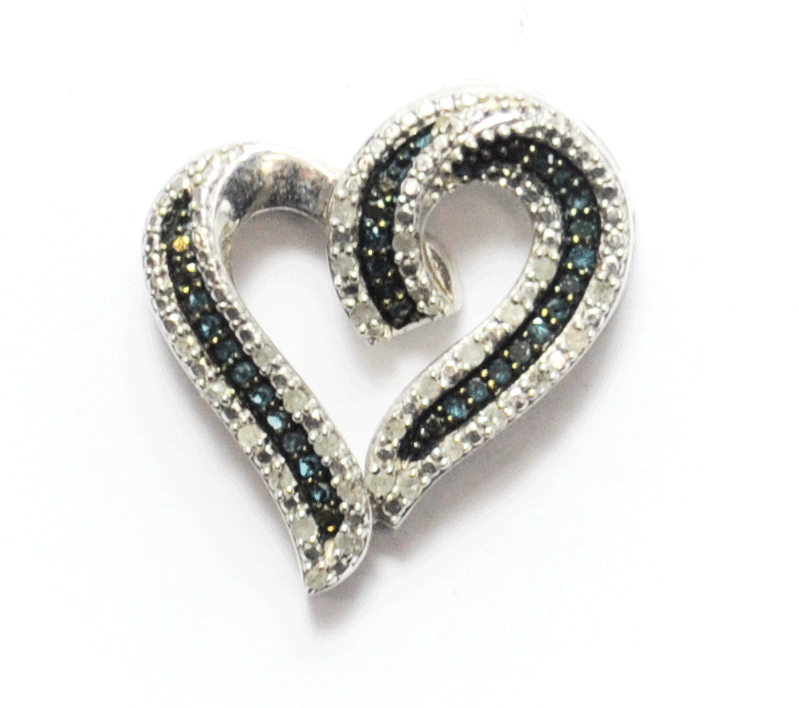 Sterling SK9 Blue & White Diamond Halo Lace Heart Pendant 27mm x 25mm Slide
