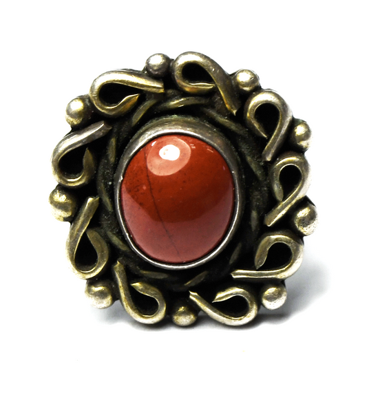 Sterling Silver Vintage Oval Red Jasper Wreath Halo Ring 23mm Size 6.5