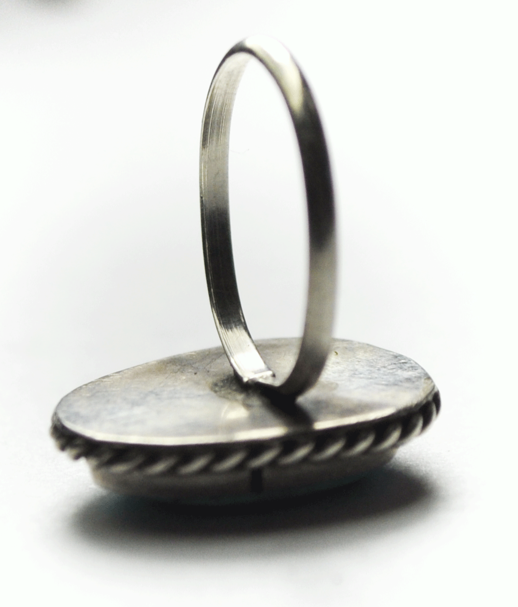 Antique Sterling Silver Turquoise 21mm Solitaire Ring Size 4