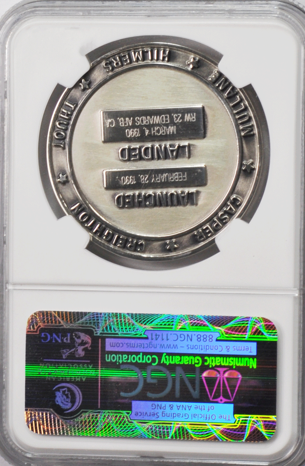 1990 STS-36 Robbins Silver Space Medal Unflown #118 NGC MS65 Atlantis