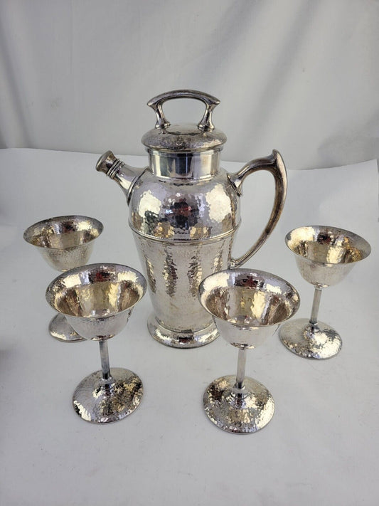 5pc Deco Hand Hammerd Cocktail Set EPCA Silver Plate by Poole Silver Co. 7900