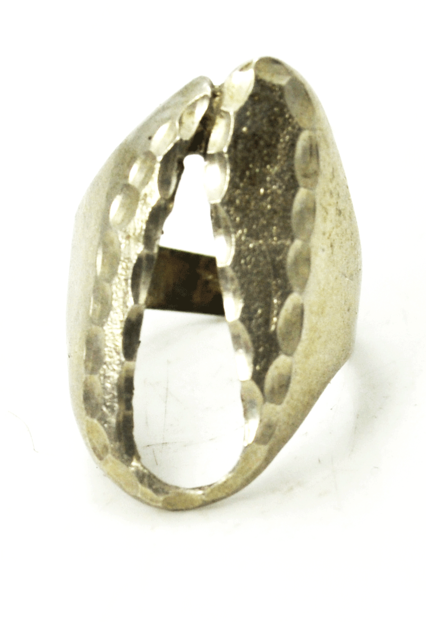 Sterling Open Center Diamond Cut U Shape Lobster Claw Ring 28mm Size 7-1/2