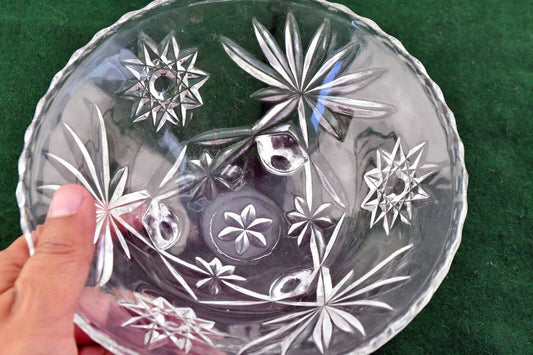 Vintage Bohemian Czech Style Molded Glass Footed Candy Nut Dish 3 3/4" x 2 3/4"
