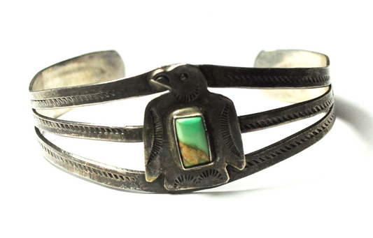 Antique Sterling Silver Turquoise Zuni Peyote Bird Split Cuff Bracelet 26mm