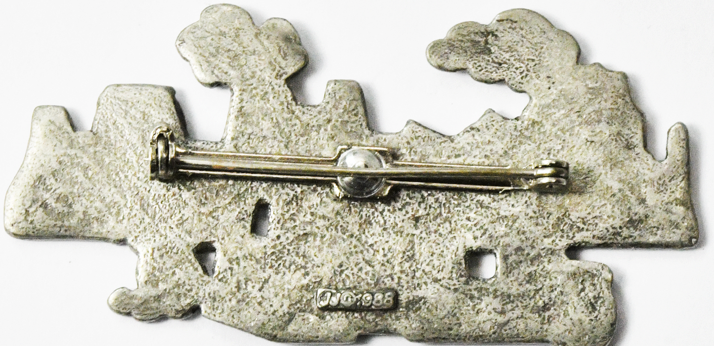 Pewter 1988 Jonette Pueblo Village landscape Brooch Pin 64mm x 32mm