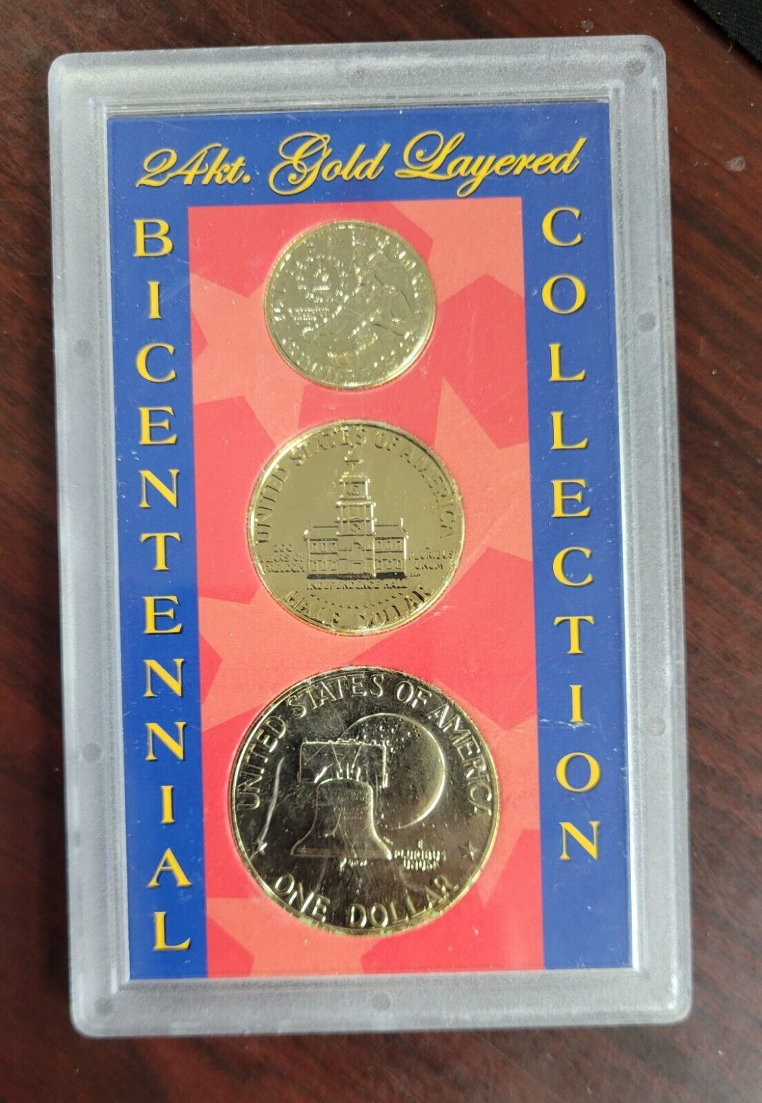 24 Kt. Gold Layered Bicentennial Collection 1776-1976 Dollar, Half, Quarter Set