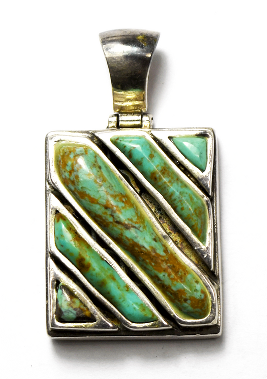 Sterling Silver Tiger Stripe Cutout Reverse Rectangle Pendant 45mm x 27mm