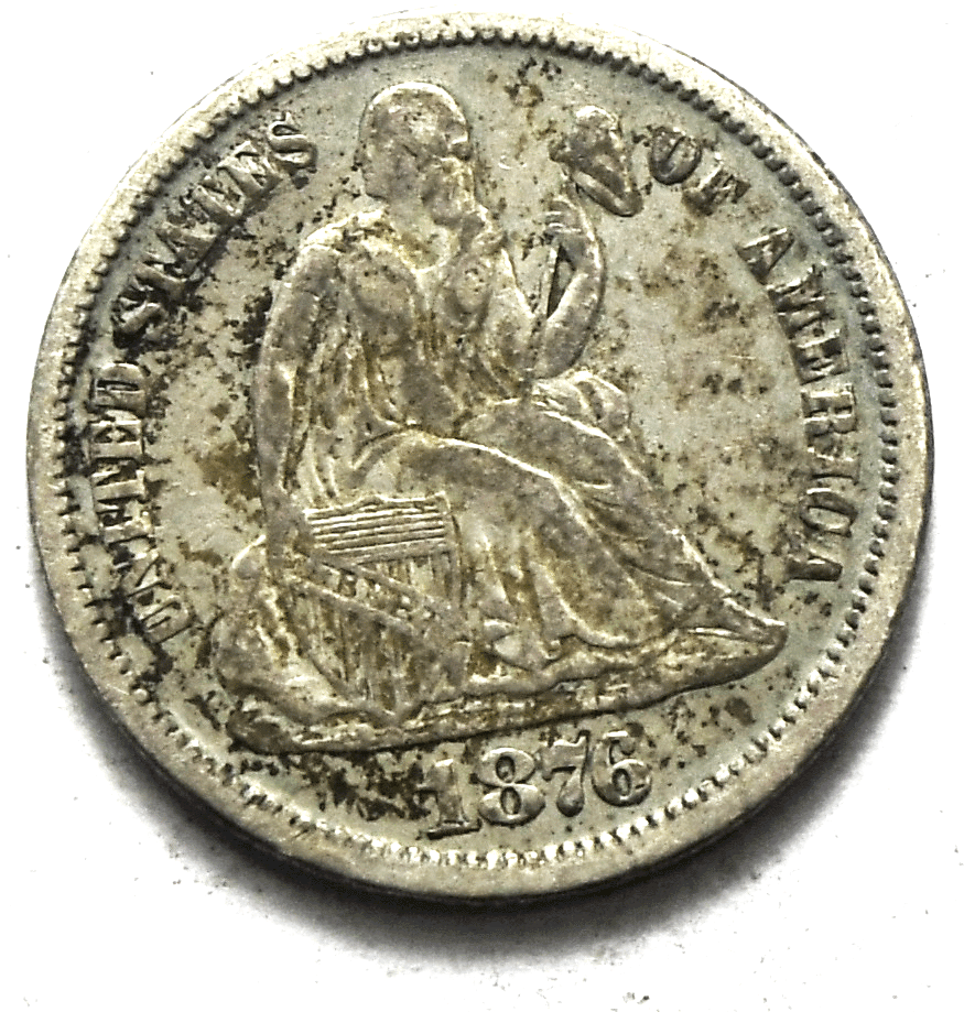 1876 10c Seated Liberty Silver Dime Ten Cents United States Philadelphia Type 1