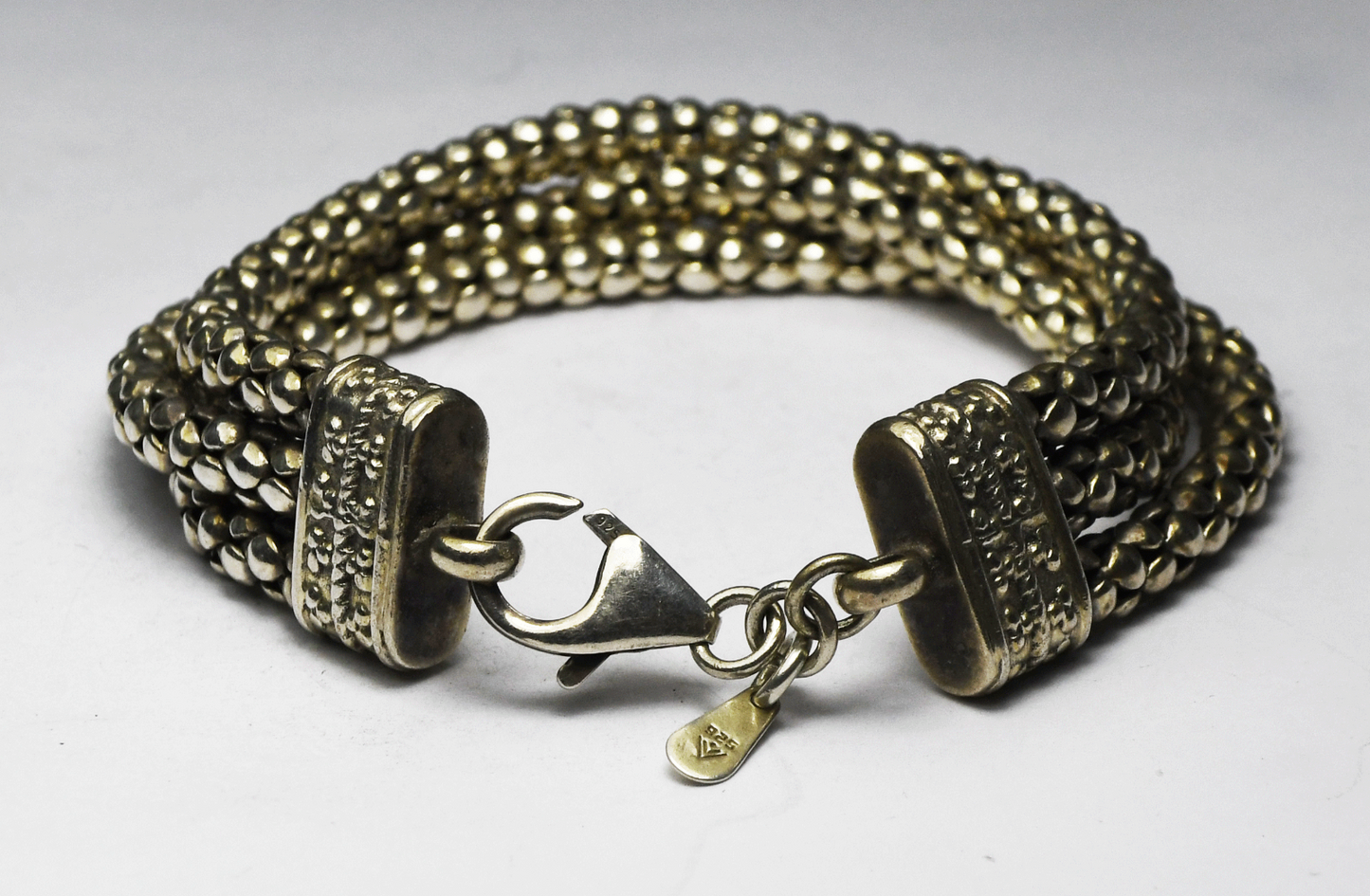 Sterling Silver Silpada Triple 3 Strand Popcorn Bracelet 17mm 8"  46g  B1210