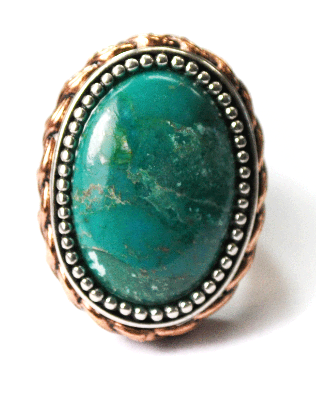Sterling Silver Barse Large Gold Tone Oval Turquoise Ring 31mm Size 6-1/2