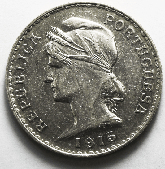 1915 Portugal One Escudo Silver Coin KM# 564