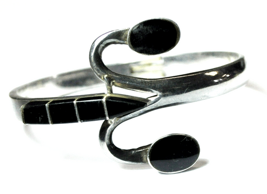 Sterling TJ-63 Black Onyx Bicycle Handle Inlay Bracelet 40mm 7" Wrist 42.2g
