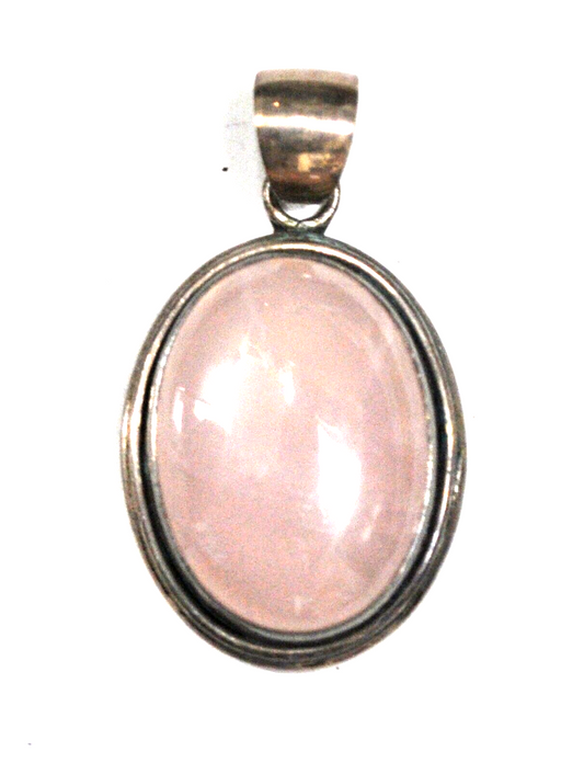 Sterling Silver Pink Rose Quartz Oval Pendant 50mm x 27mm