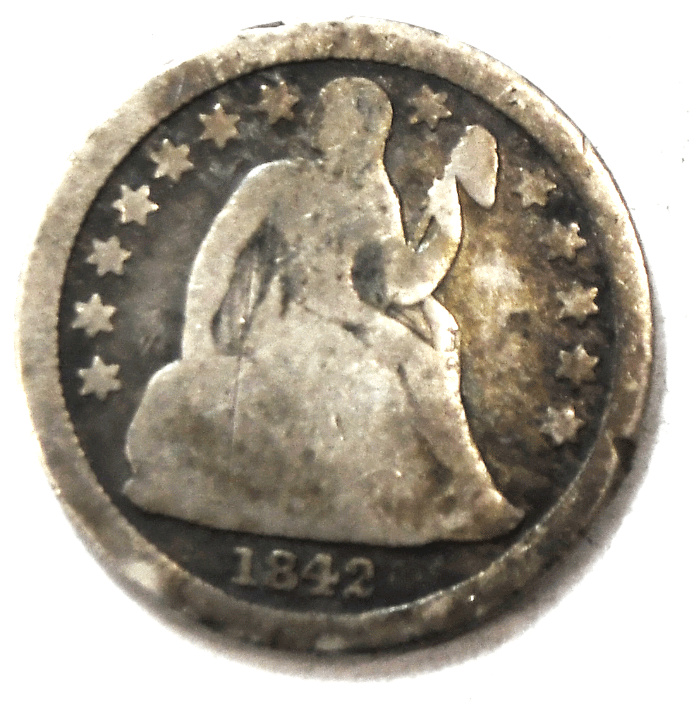 1842 10c Seated Silver Dime Ten Cents  Philadelphia