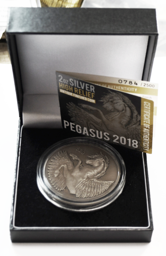 2018 $20 Pegasus Antique Finish 2oz Silver Only 2,500 British Virgin Islands
