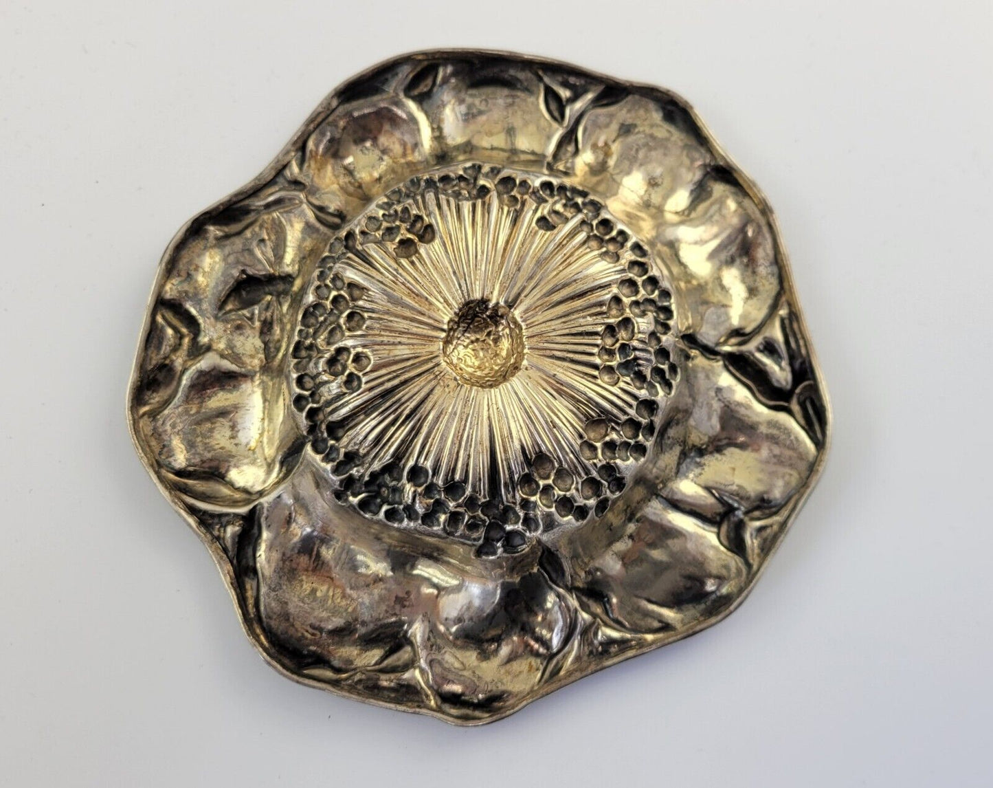 1880s Mauser Poppy Sterling Silver 5 1/2" Hand Wrought  Repoussee Dish 2.4oz.