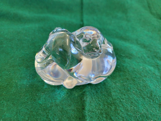 Steuben Glass Sleeping Puppies Signed Lead Crystal Paperweight