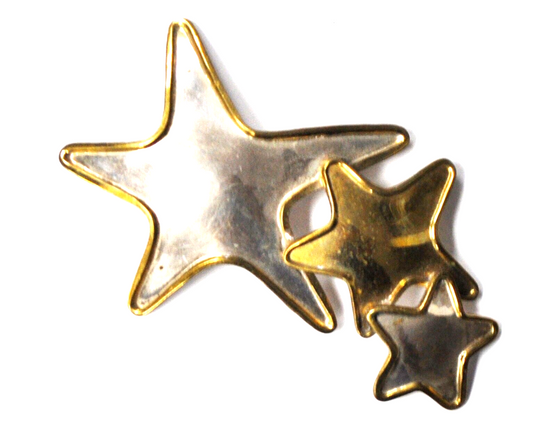 Sterling Silver Two Tone Bronze Shooting 2 Star Brooch Pin 55x78mm