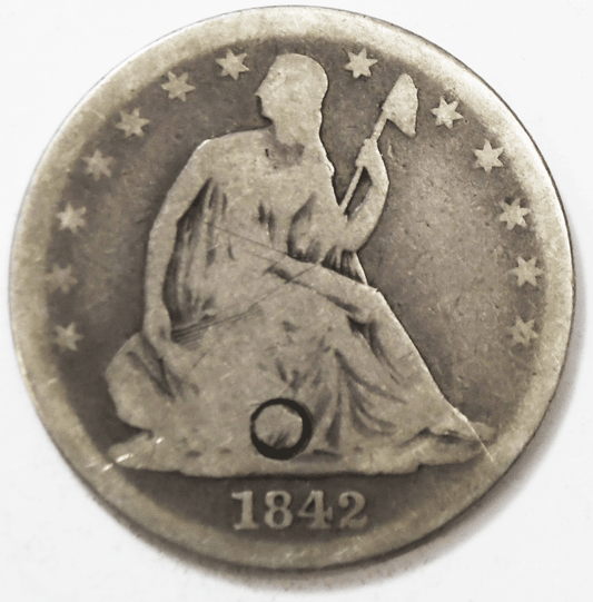 1842 50c Seated Liberty Silver Half Dollar Fifty Cents Philadelphia Damaged