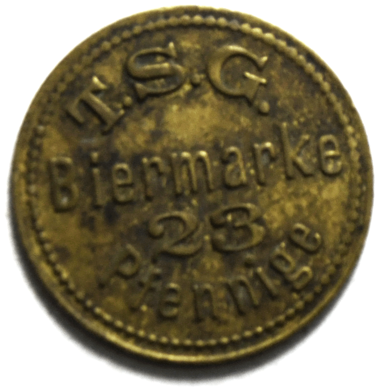 T.S.G Biermarke 23 Pfennige Beer Trade Token 23mm