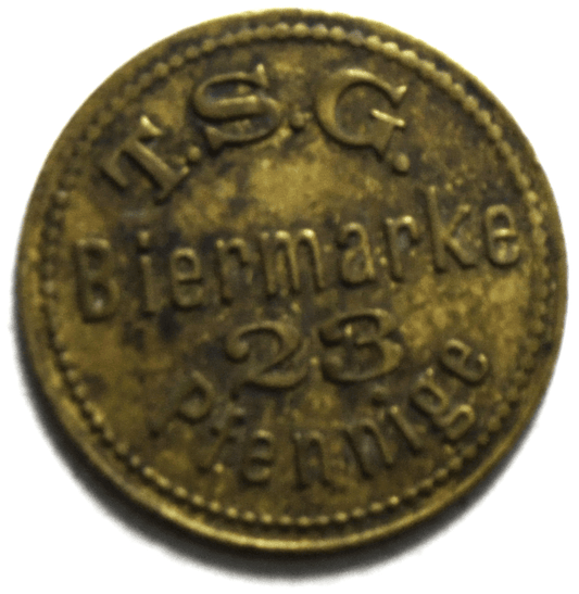 T.S.G Biermarke 23 Pfennige Beer Trade Token 23mm