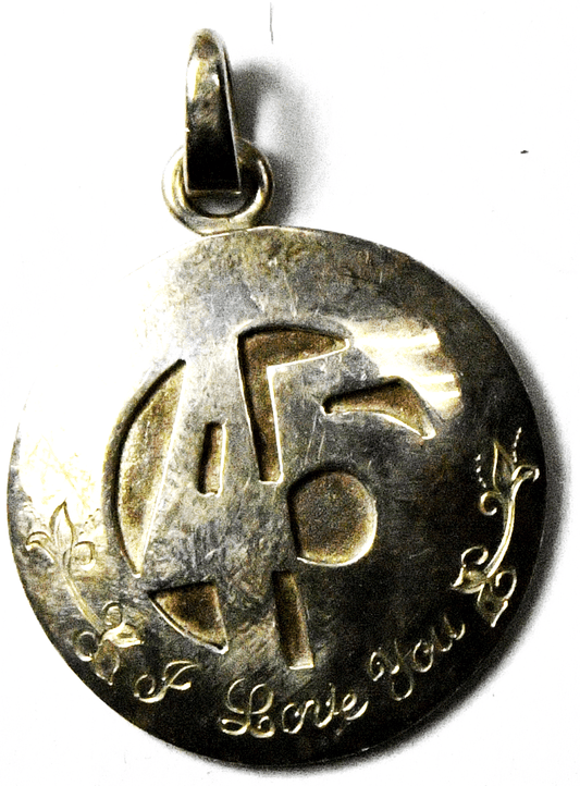 Sterling Silver Signed C 27mm Round I Love You 45 Pendant